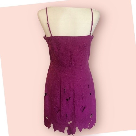 H & M  Mini Dress T-Straps Fushia Fitted Zipper Cut Out/Layered Lined Size S NWT - Picture 7 of 10